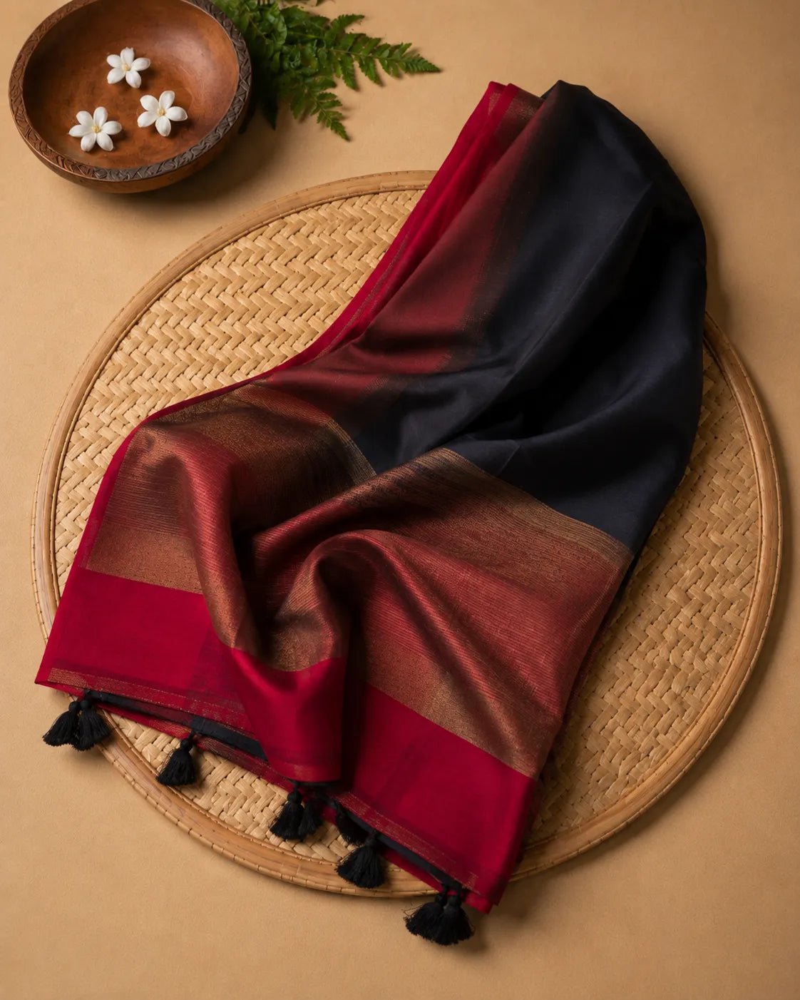 Black-Red Silk Saree