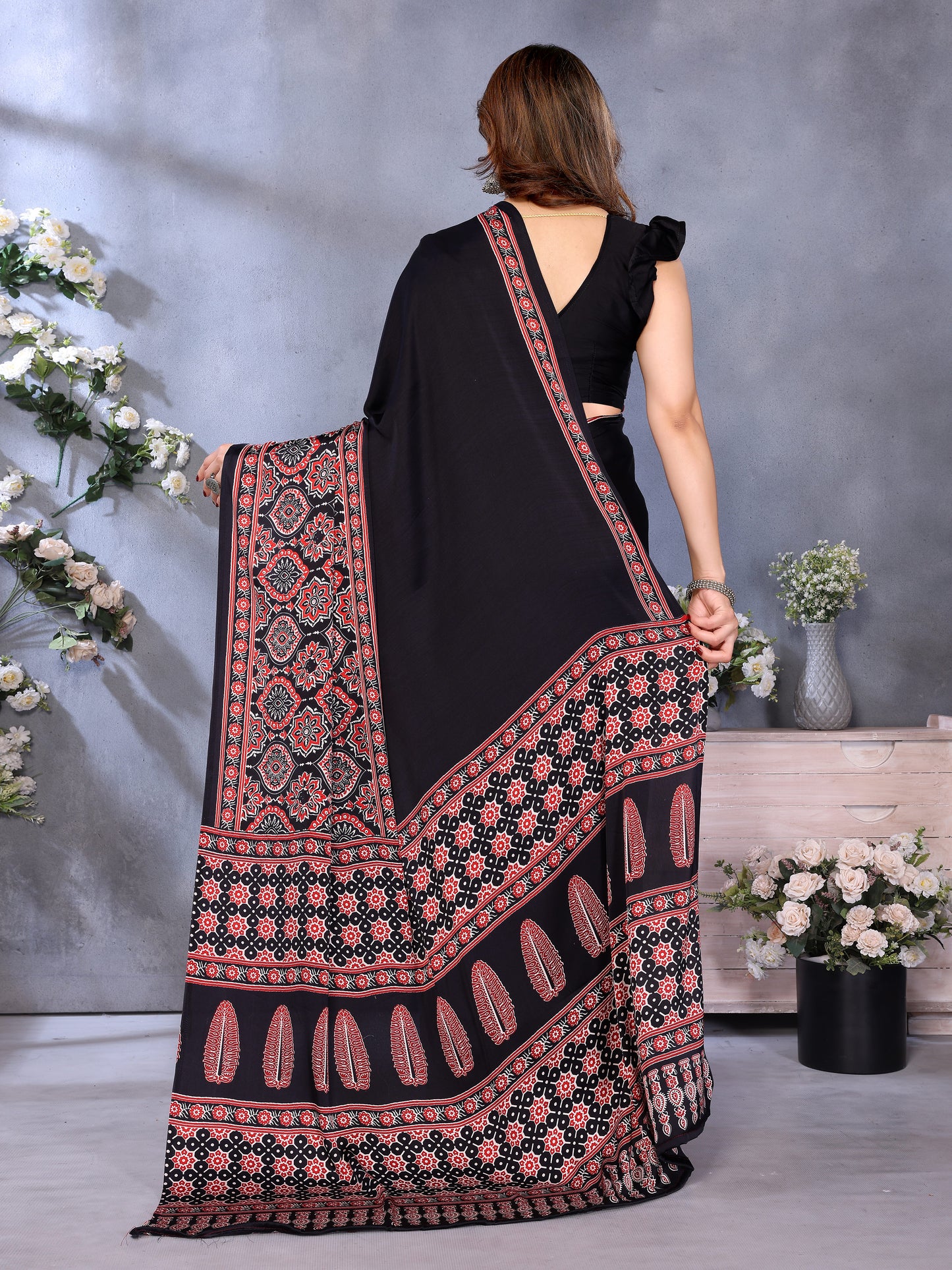 FM-Black Printed Saree