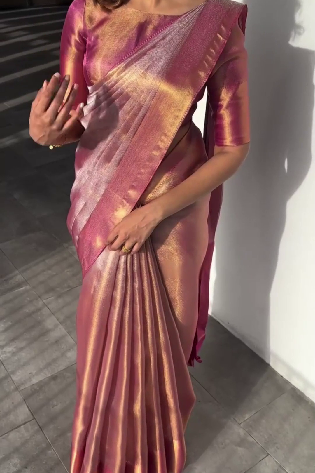 Shimmering Rose Silk Saree