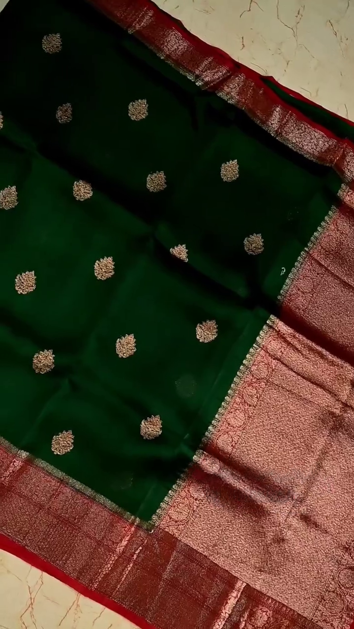 Ruby Green Silk Saree