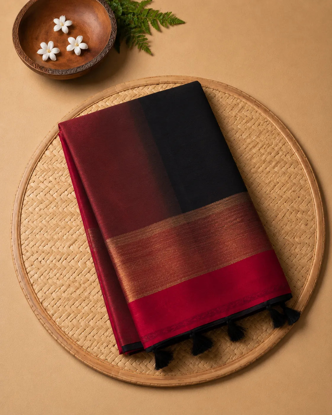 Black-Red Silk Saree