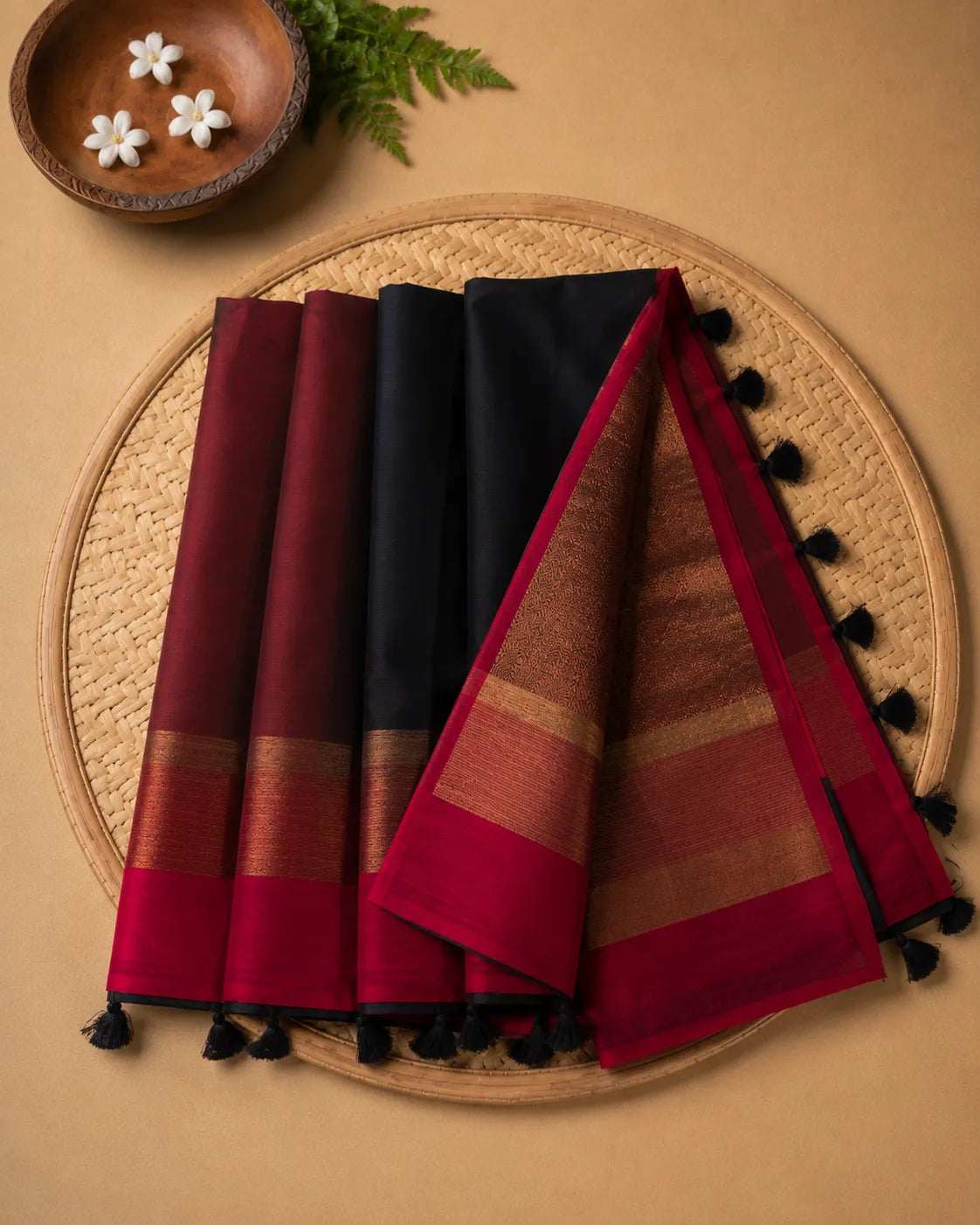 Black-Red Silk Saree