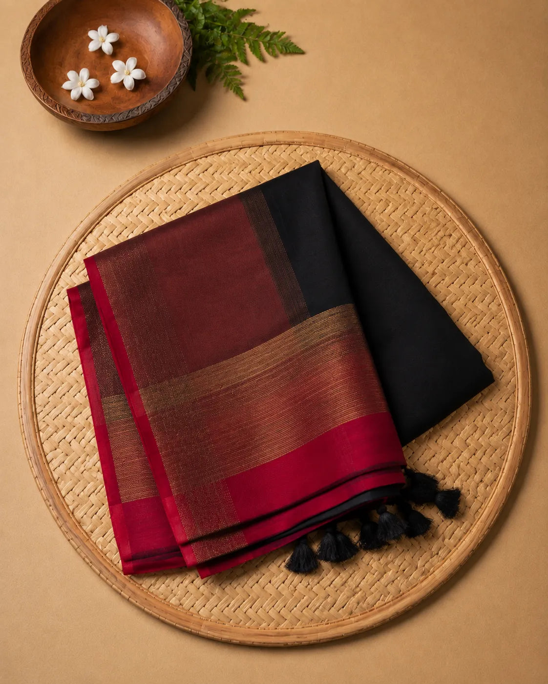 Black-Red Silk Saree