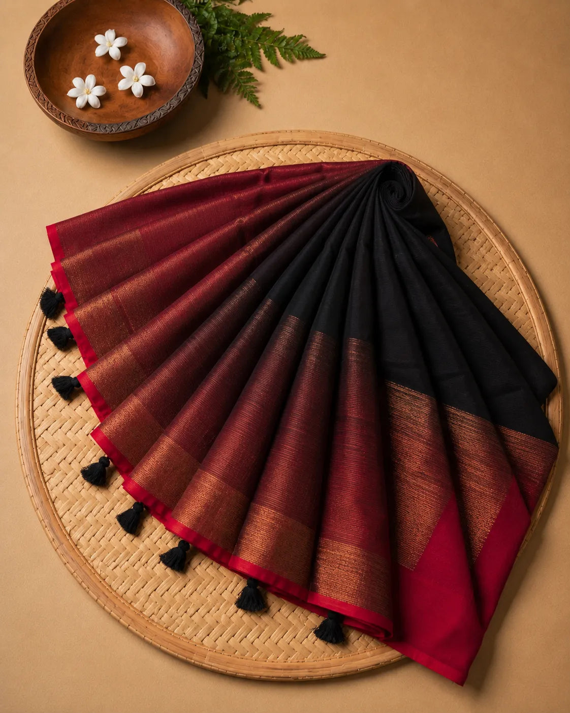 Black-Red Silk Saree