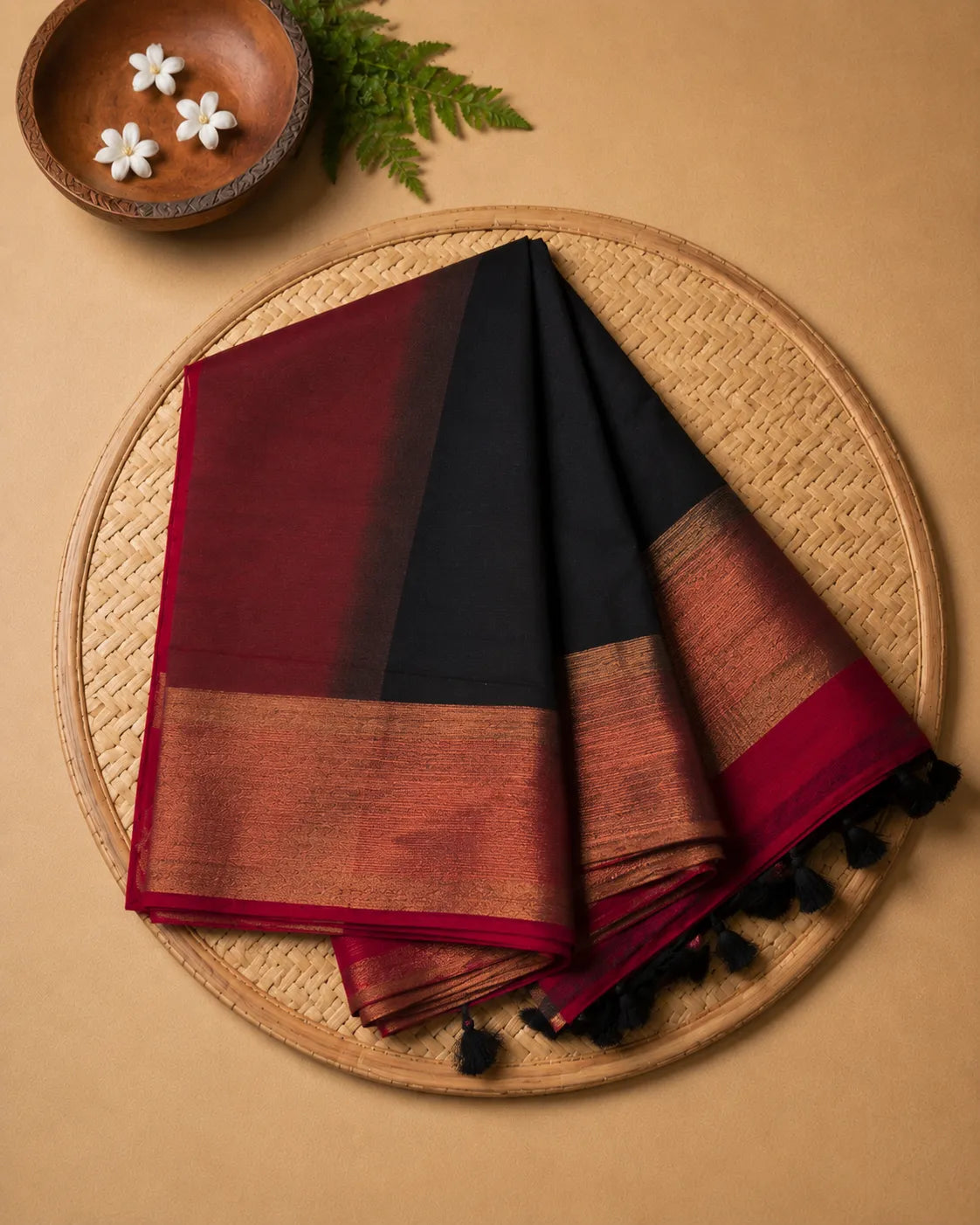 Black-Red Silk Saree
