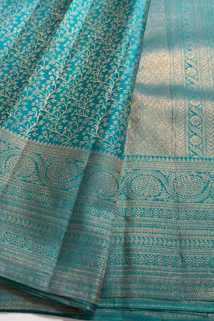 Teal Blue Kanchipuram saree