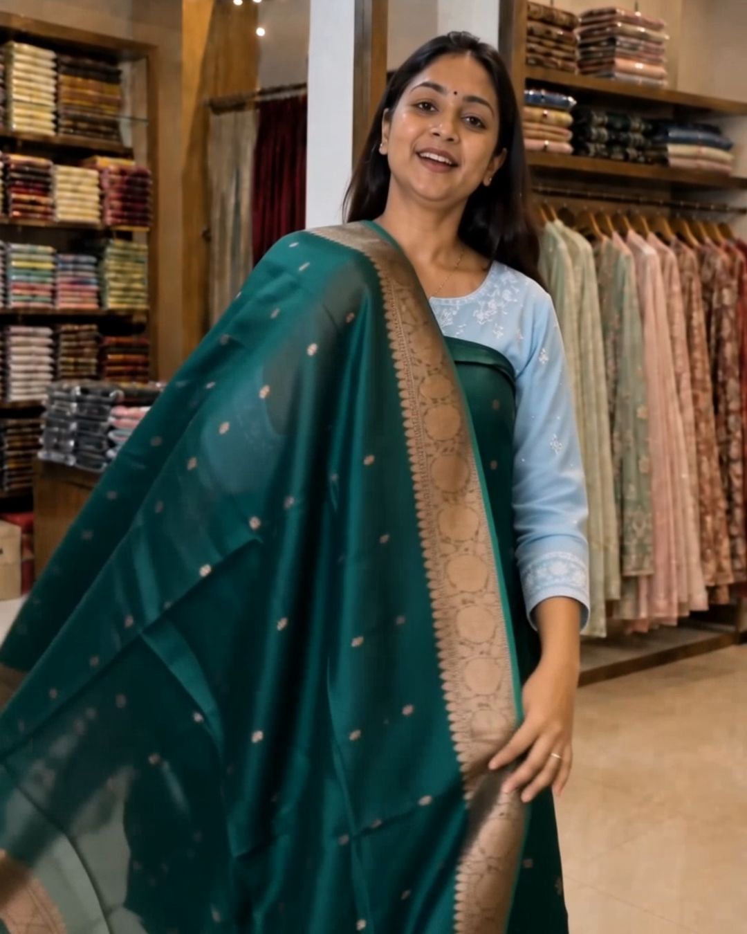 Dark Green Cotton Zari Suit