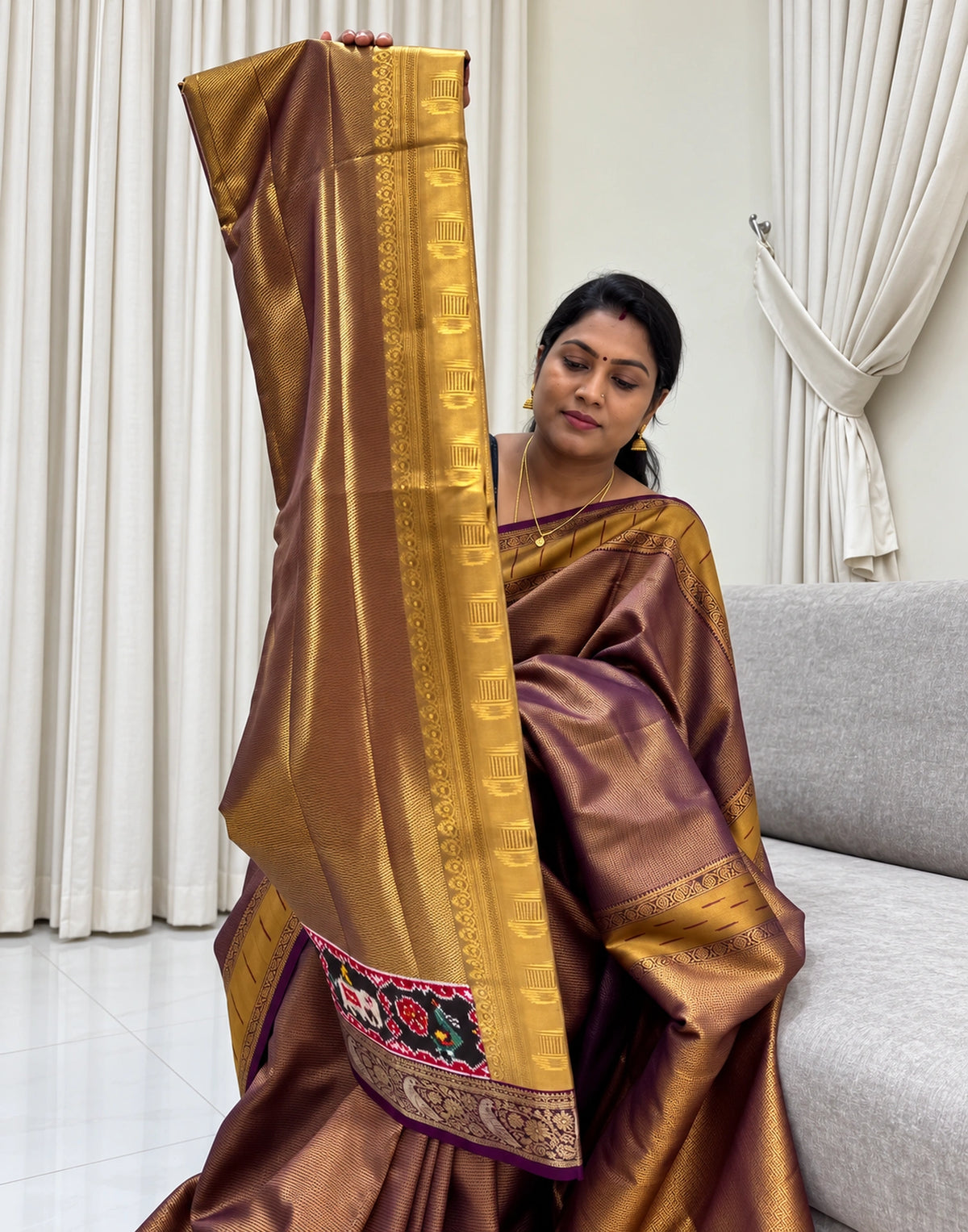 Golden Ikkat Silk Saree