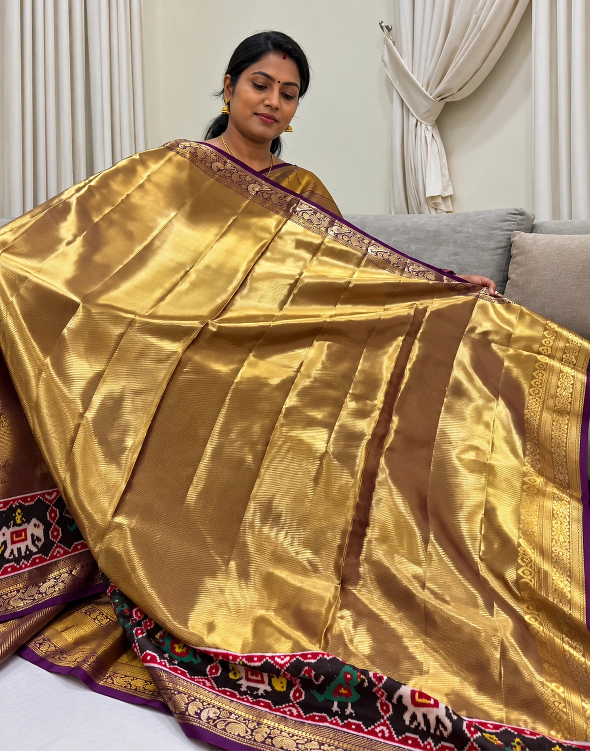 Golden Ikkat Silk Saree