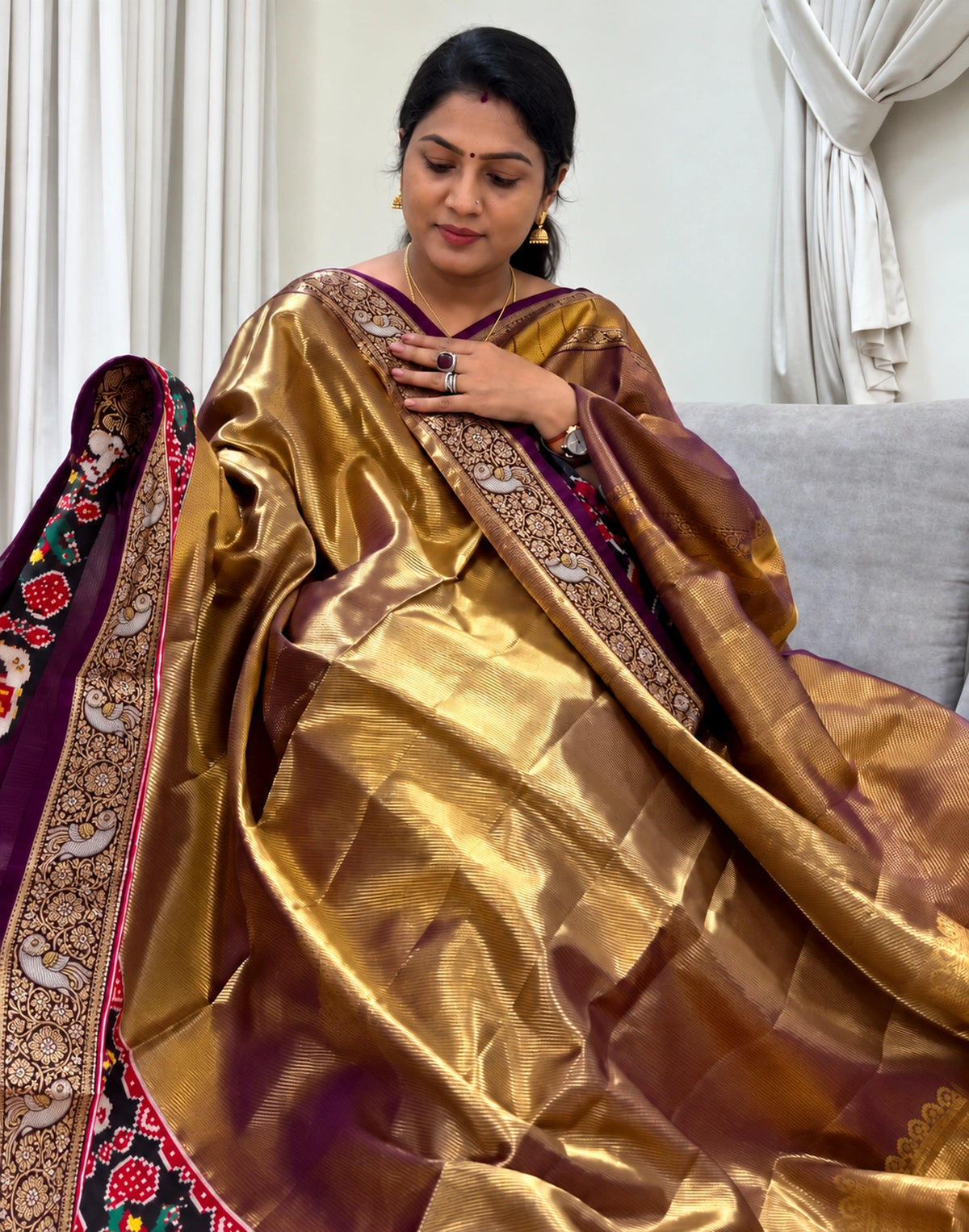 Golden Ikkat Silk Saree