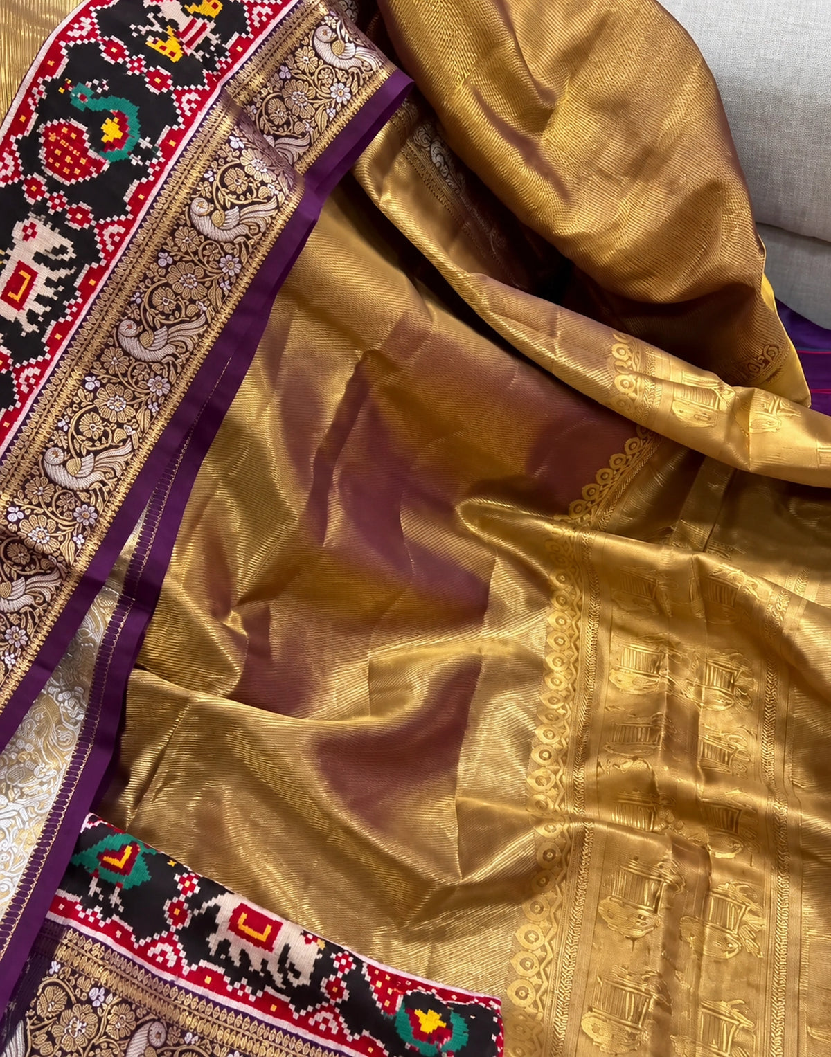 Golden Ikkat Silk Saree