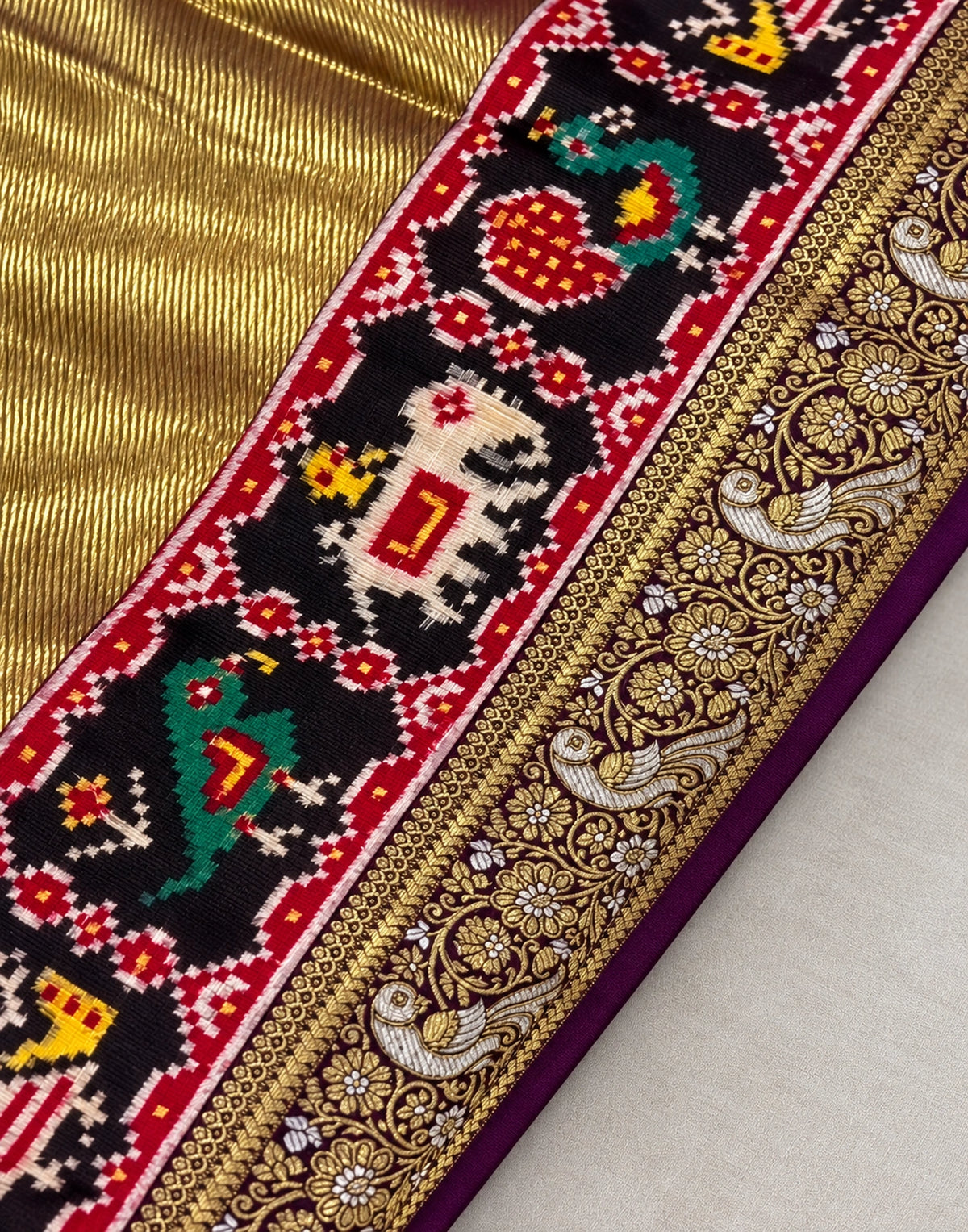 Golden Ikkat Silk Saree