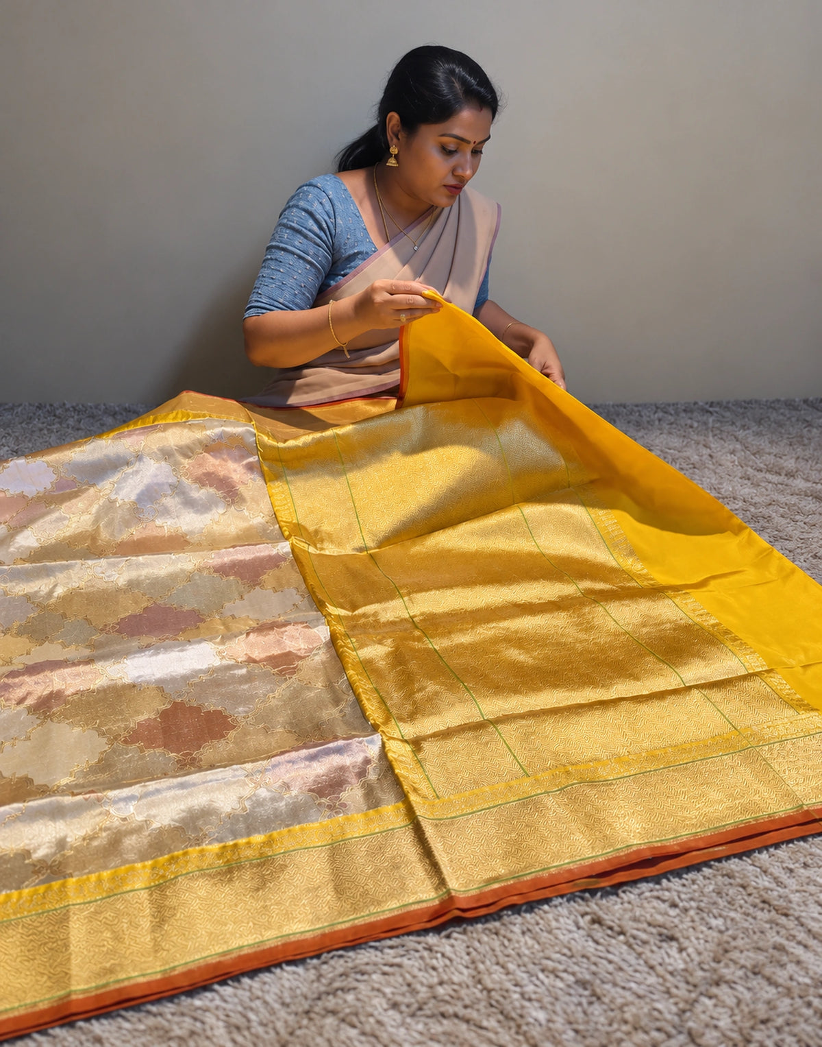 Golden Pastel Multi Tissue Saree