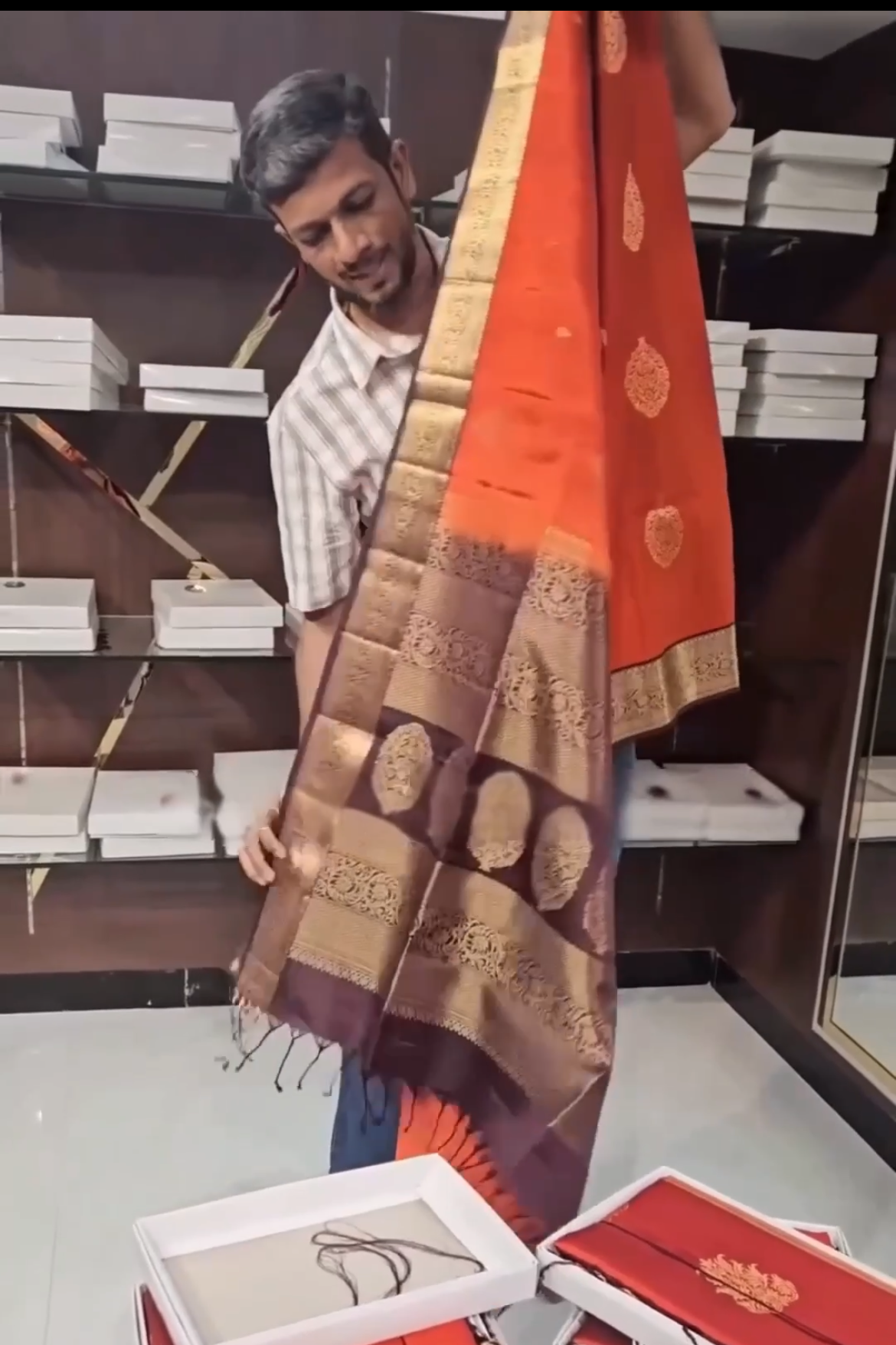 Rust Brown Heritage Saree