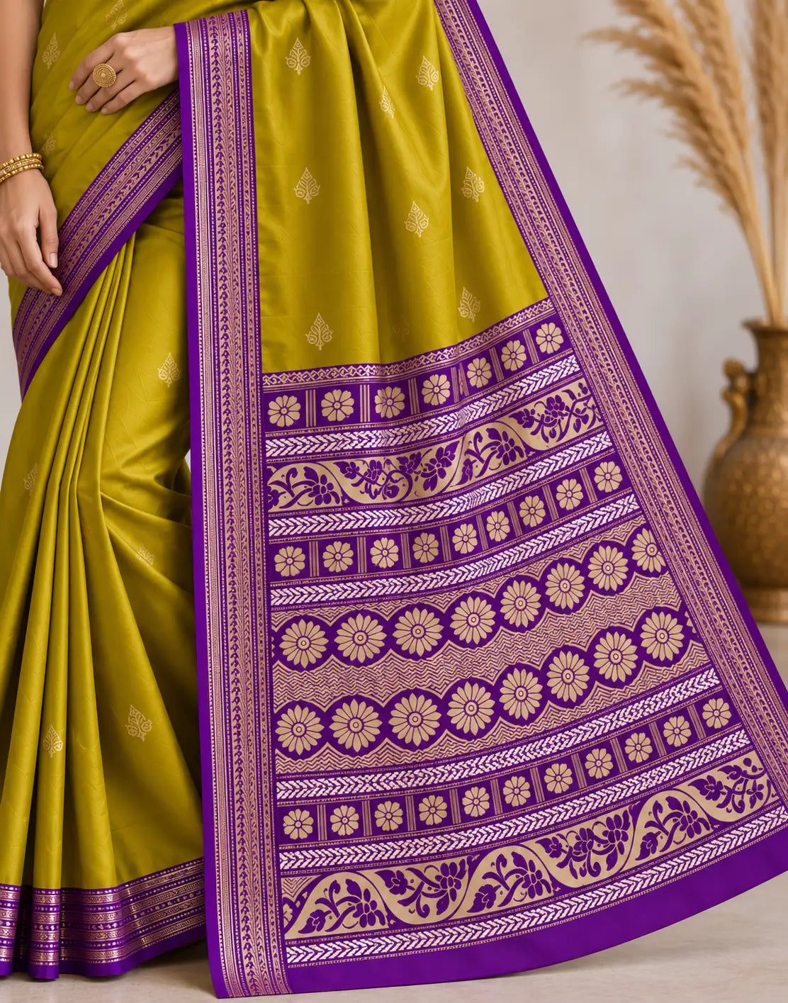 Oil-Green Purple Silk Saree