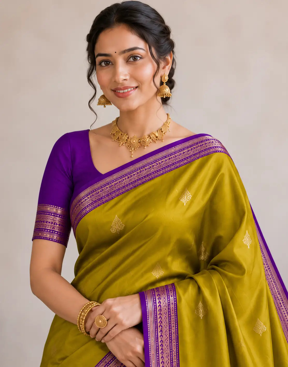 Oil-Green Purple Silk Saree