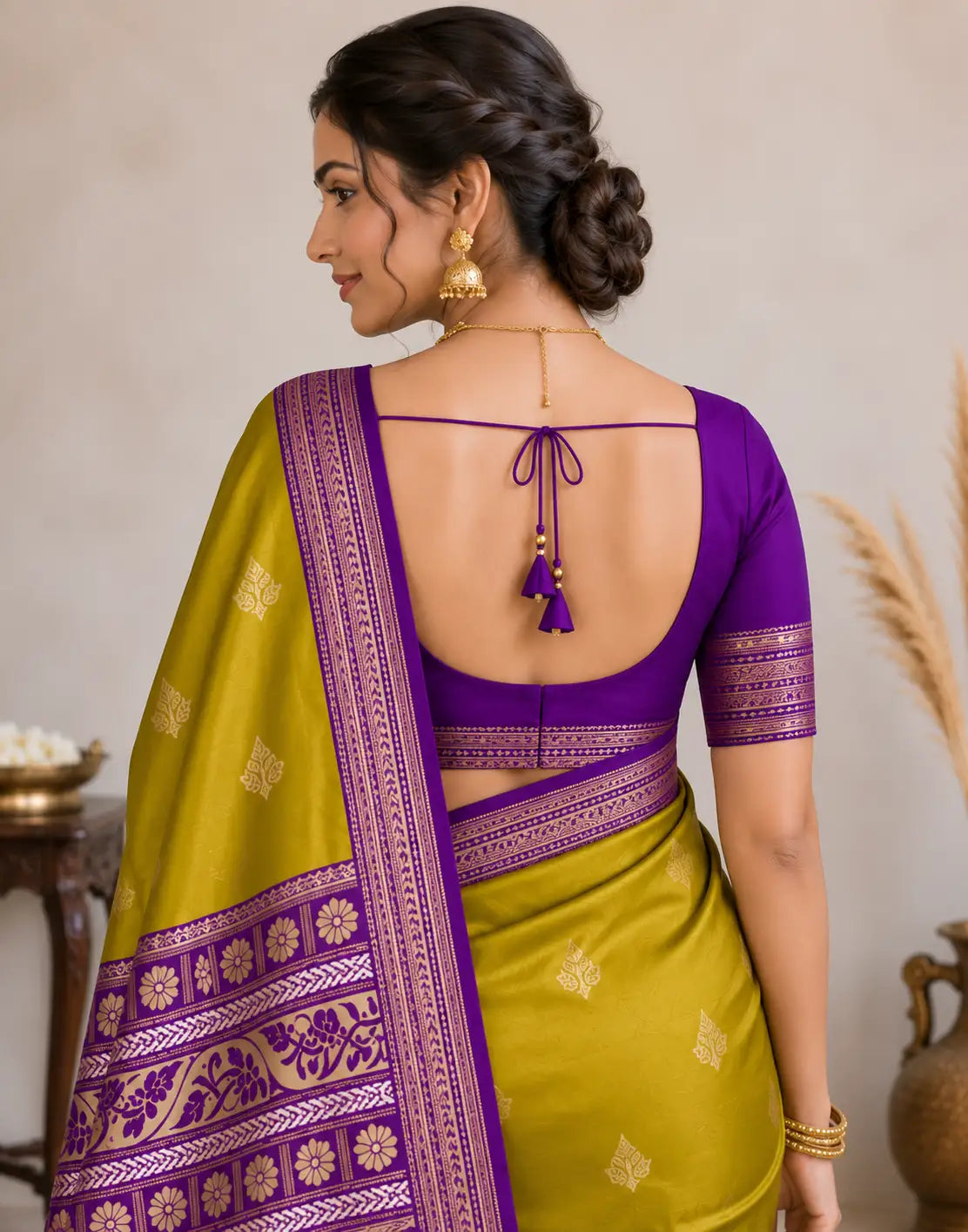 Oil-Green Purple Silk Saree