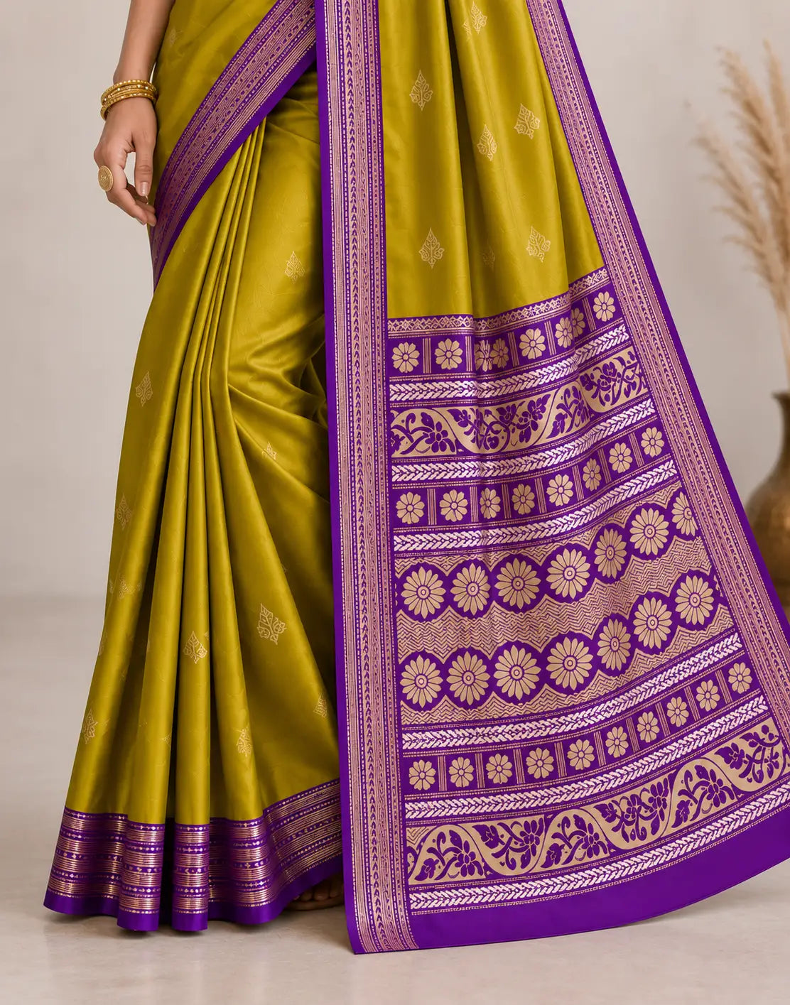 Oil-Green Purple Silk Saree
