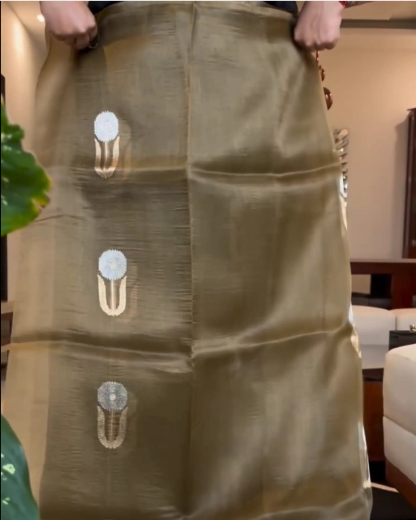 Olive Green Kora Silk Saree