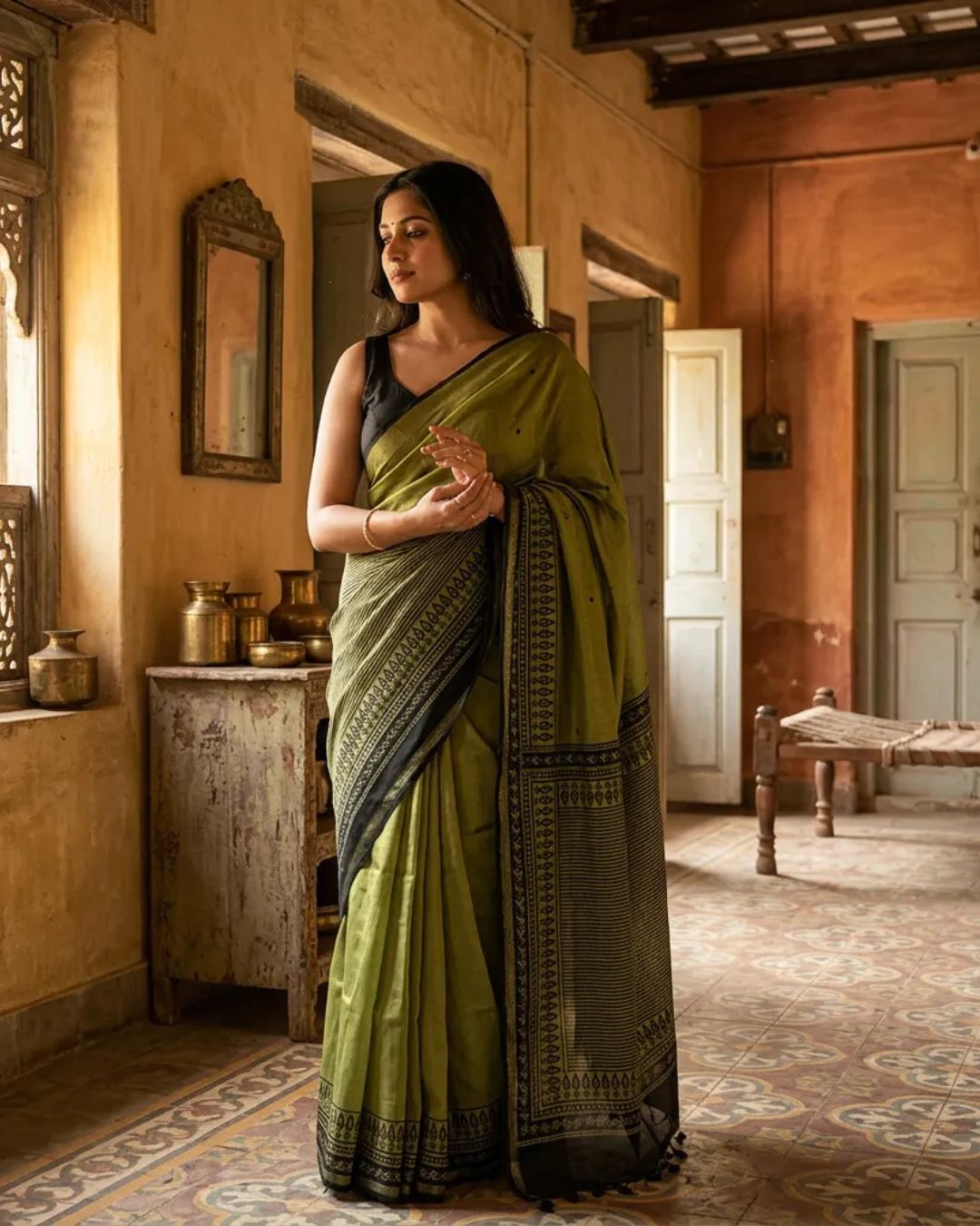 Olive Green Silk Saree