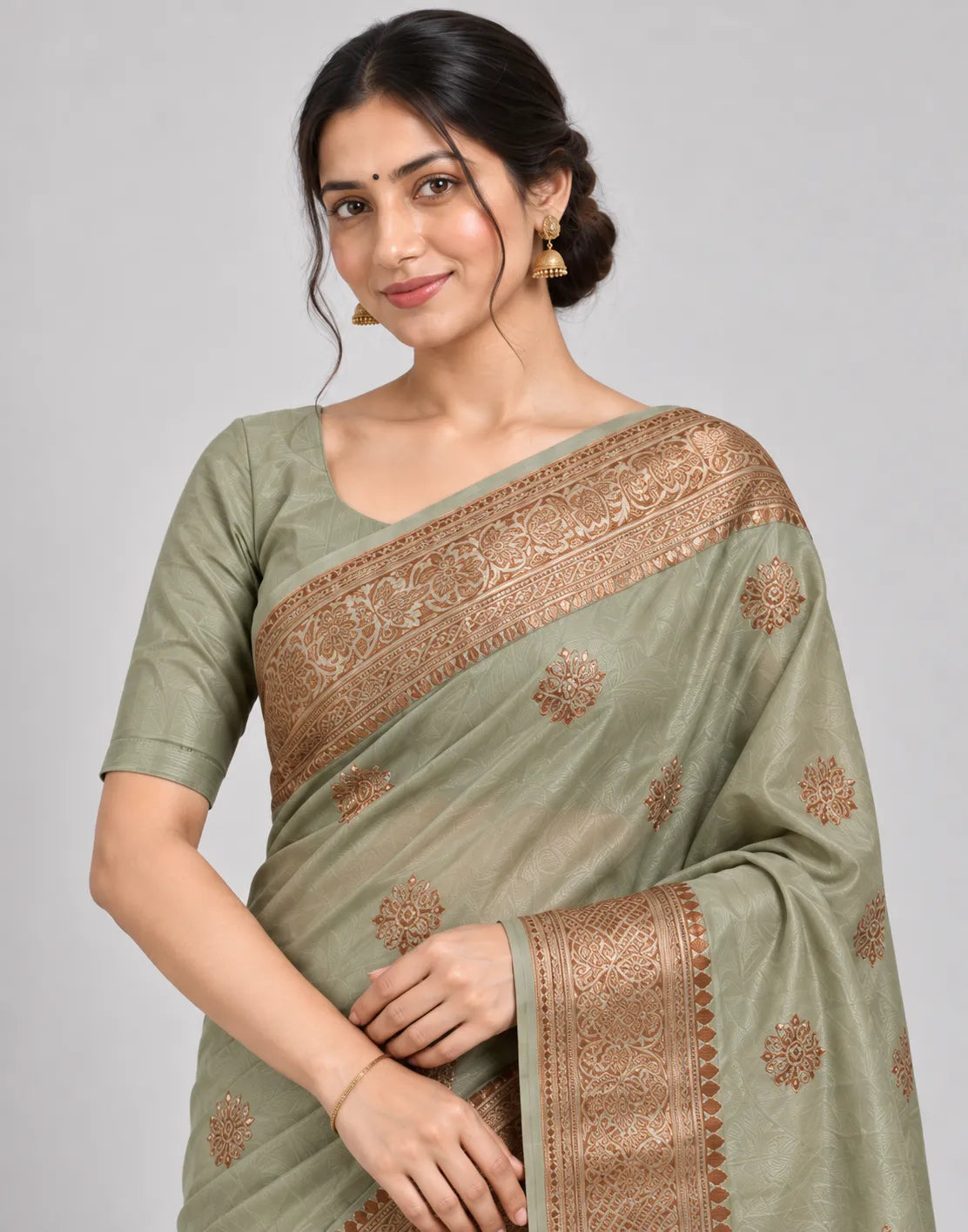 Pista-Copper Banarsi Silk Saree