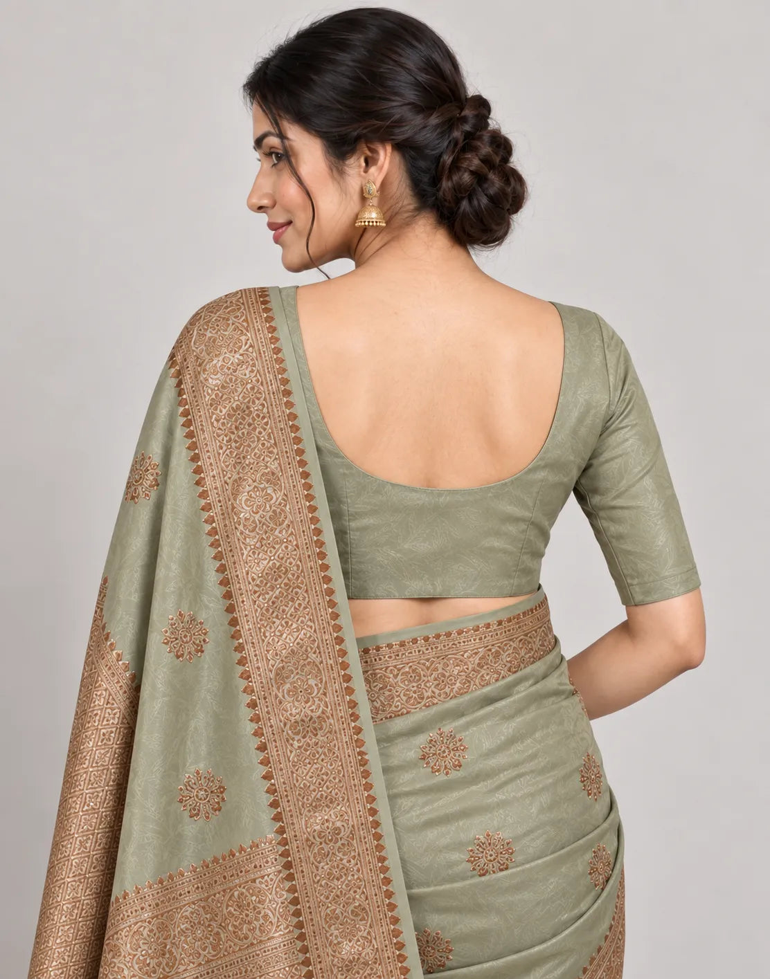 Pista-Copper Banarsi Silk Saree