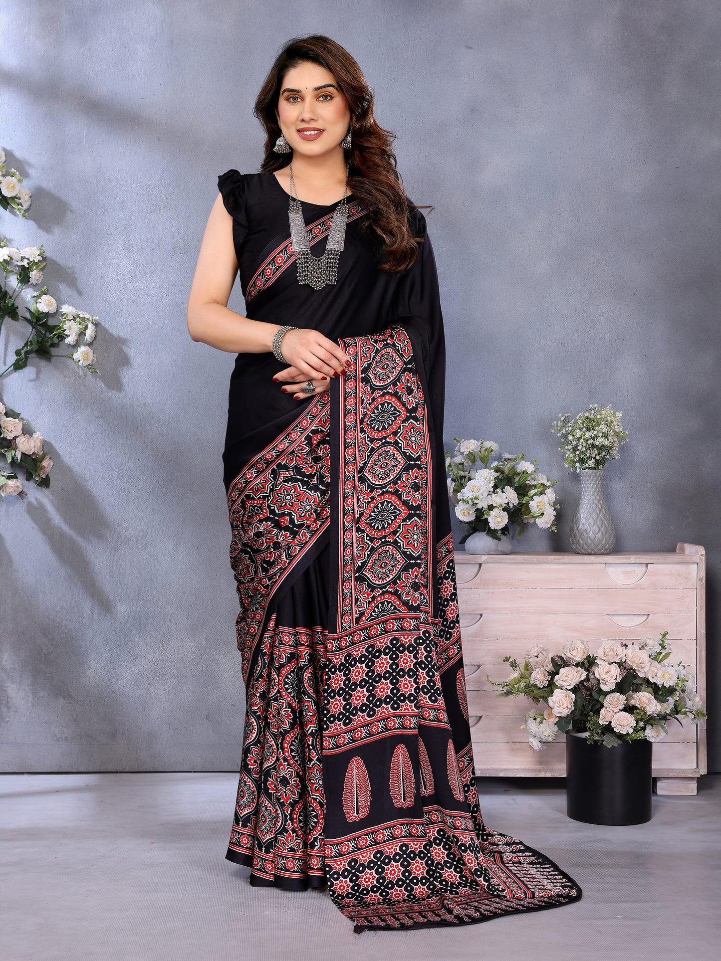 FM-Black Printed Saree