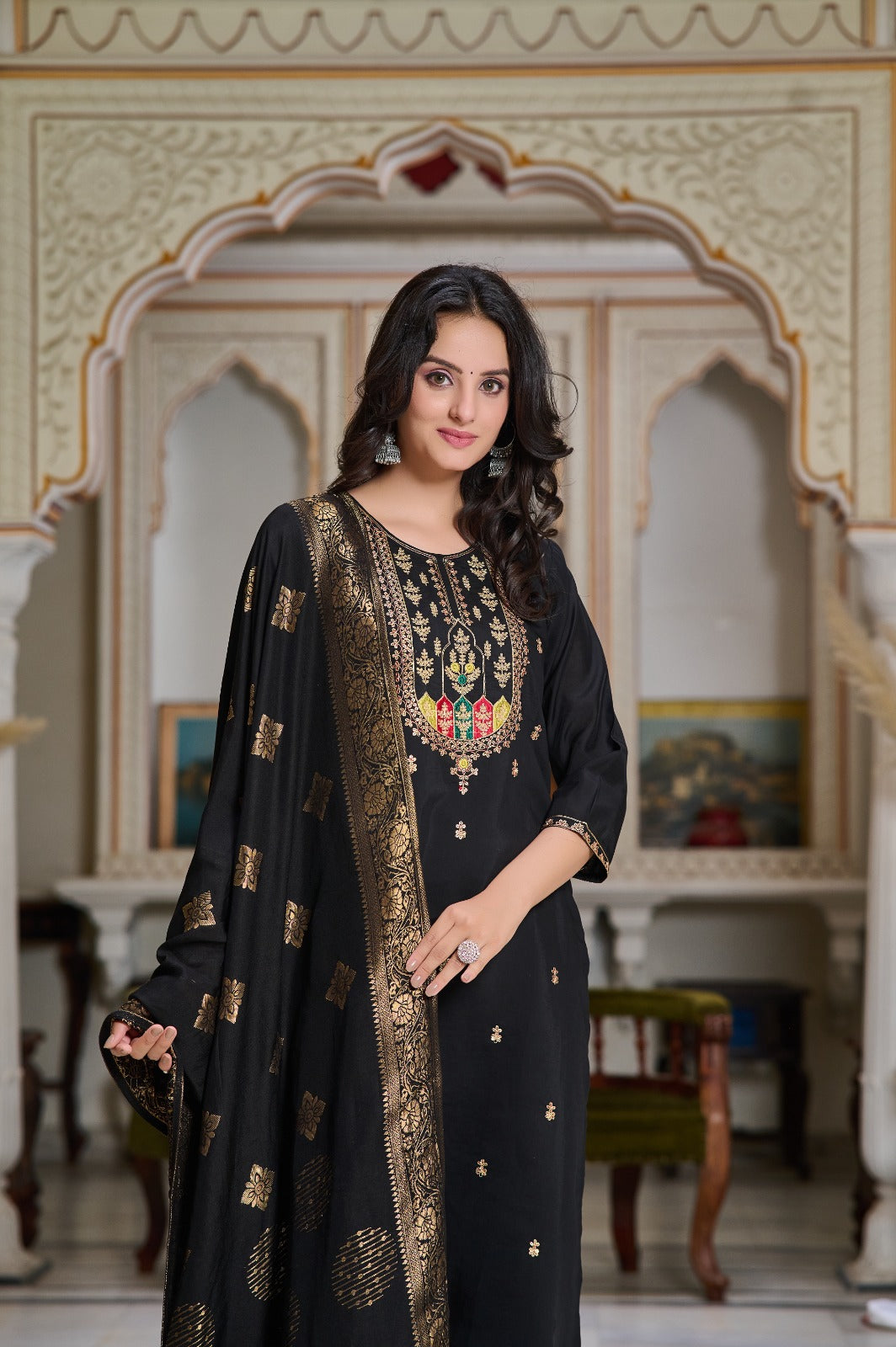 PV CHANDERI EMBROIDERED SET