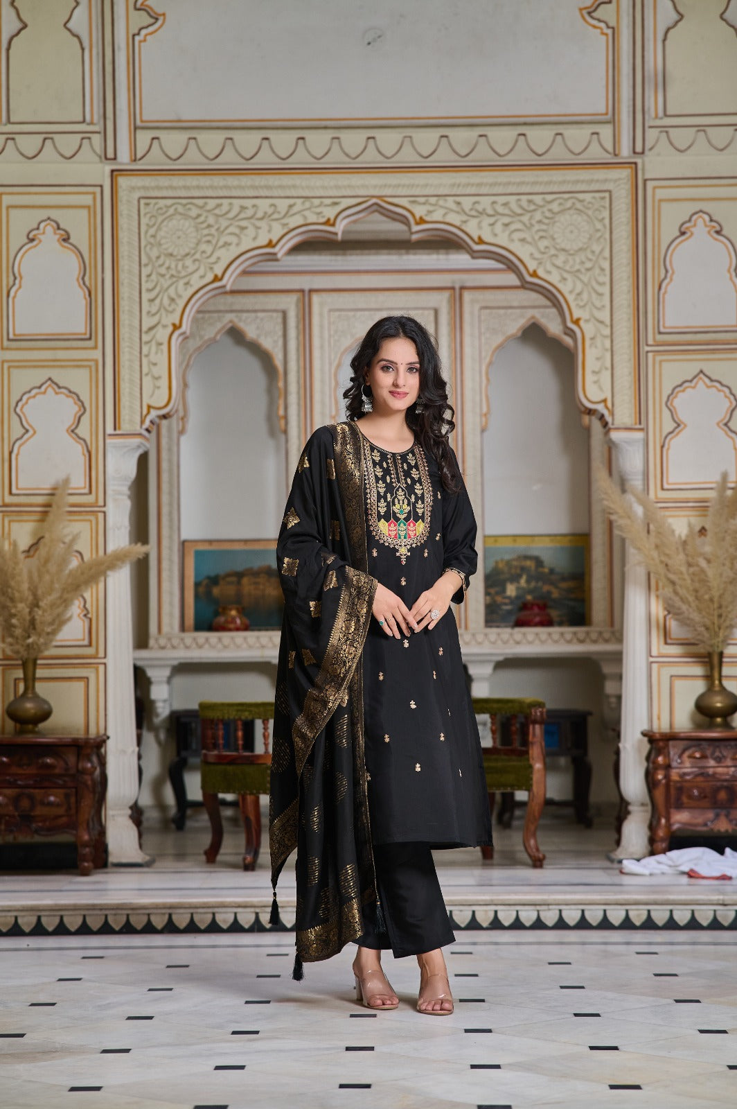 PV CHANDERI EMBROIDERED SET