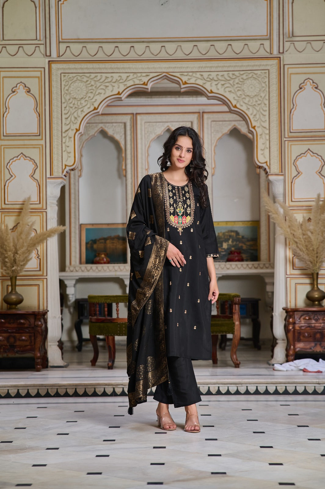PV CHANDERI EMBROIDERED SET