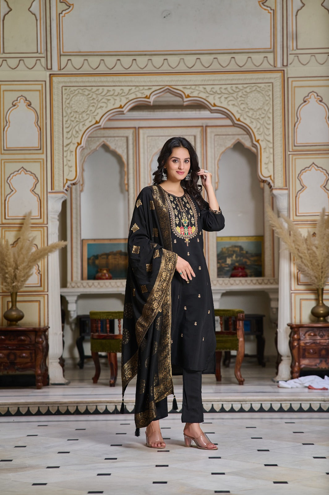 PV CHANDERI EMBROIDERED SET