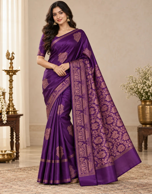 Zari Chariot Purple Silk Saree