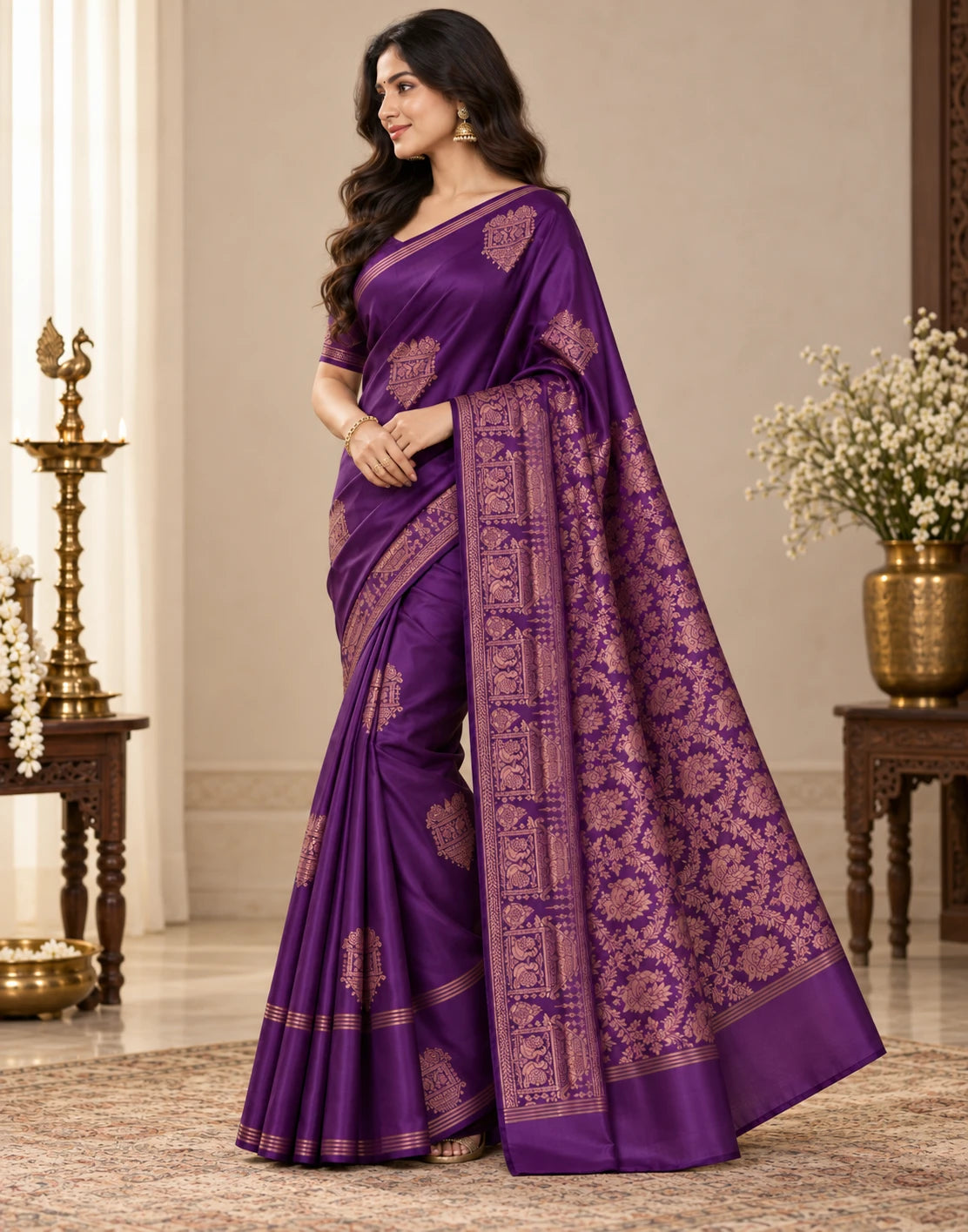 Zari Chariot Purple Silk Saree
