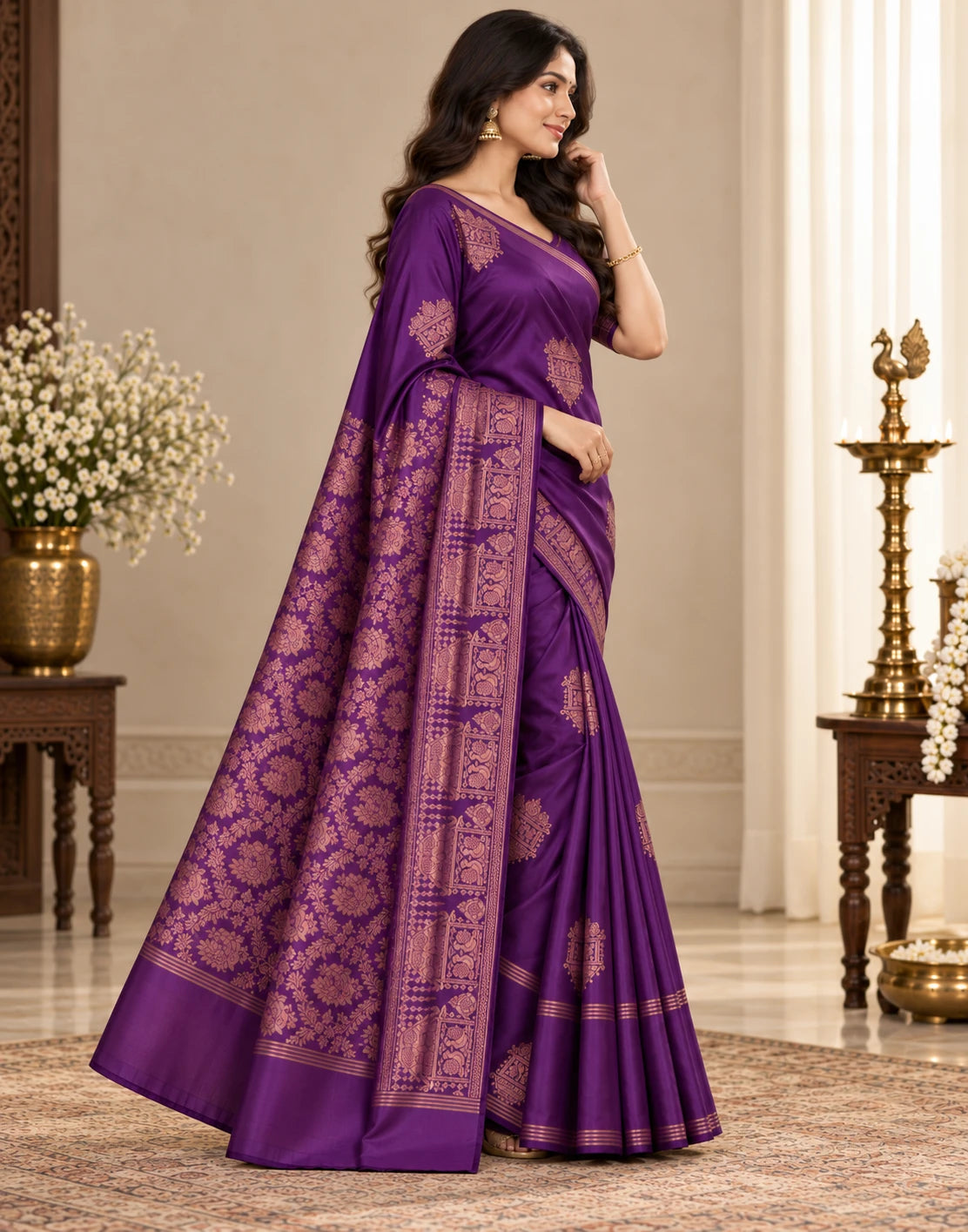 Zari Chariot Purple Silk Saree
