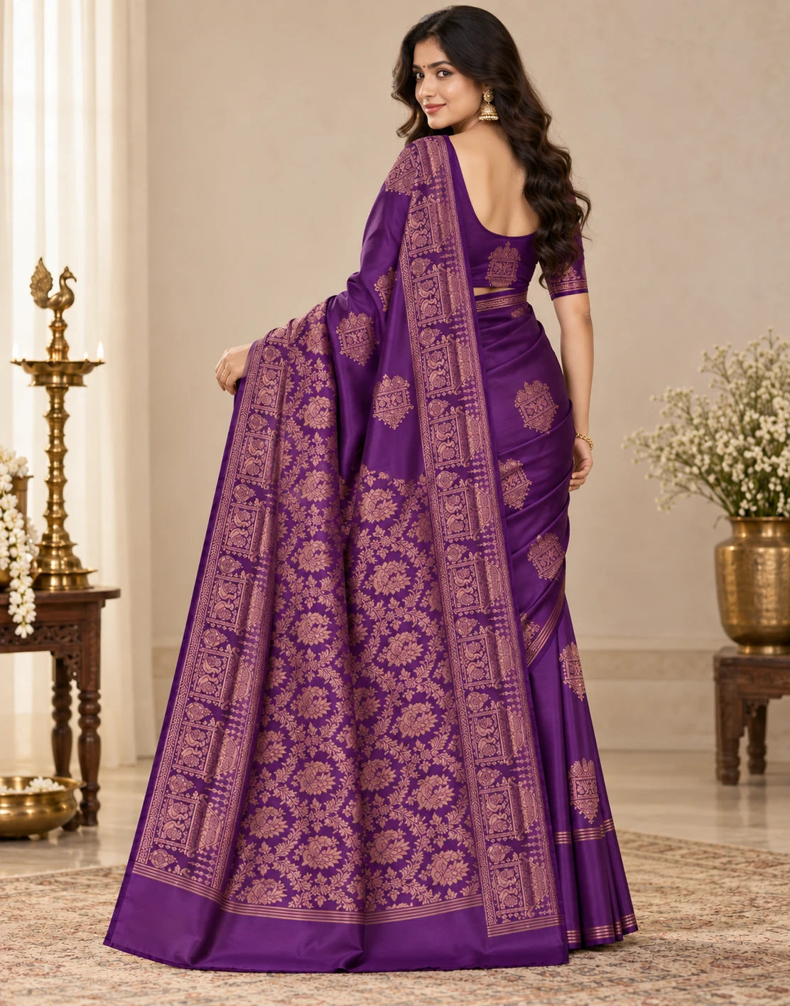 Zari Chariot Purple Silk Saree