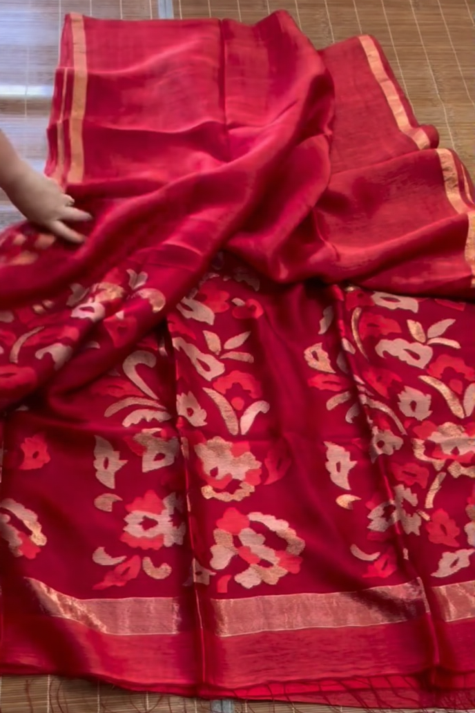Raga Crimson Jamdani Saree