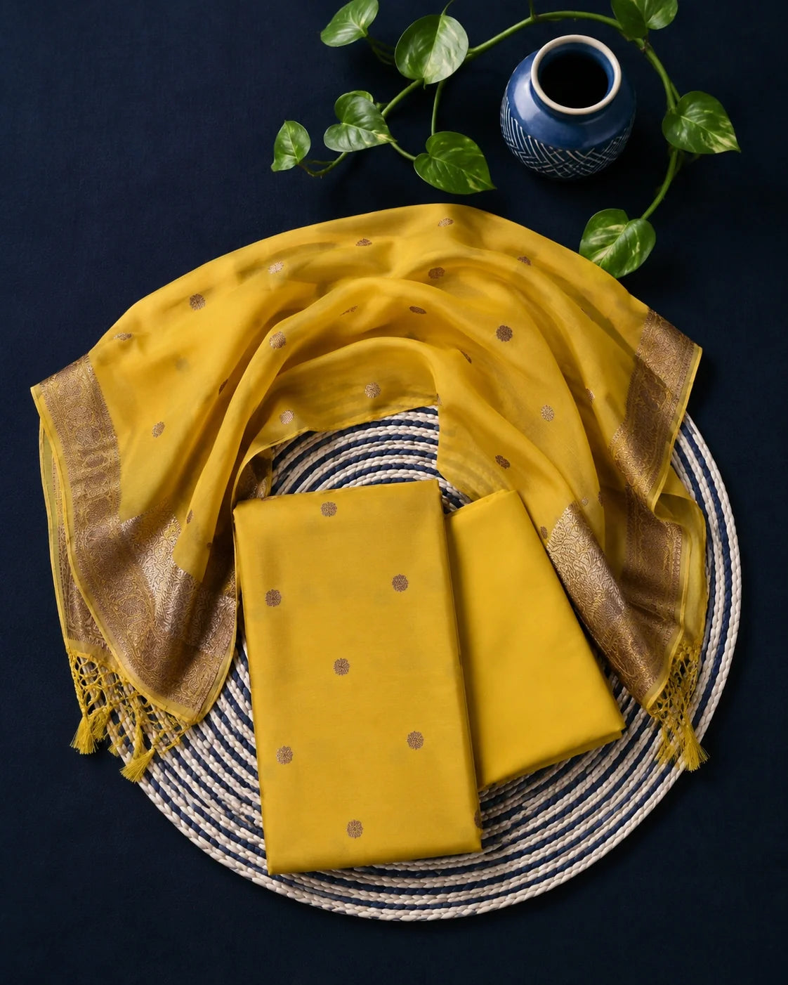 Mustard Weave Zari Suit Set