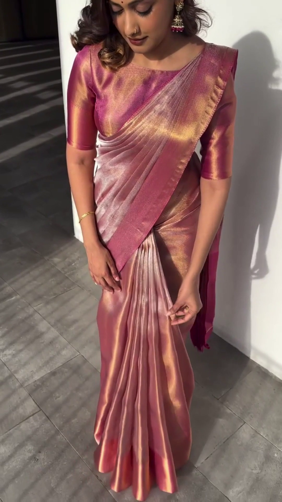 Shimmering Rose Silk Saree