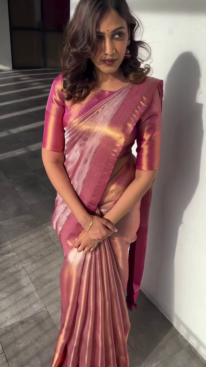 Shimmering Rose Silk Saree