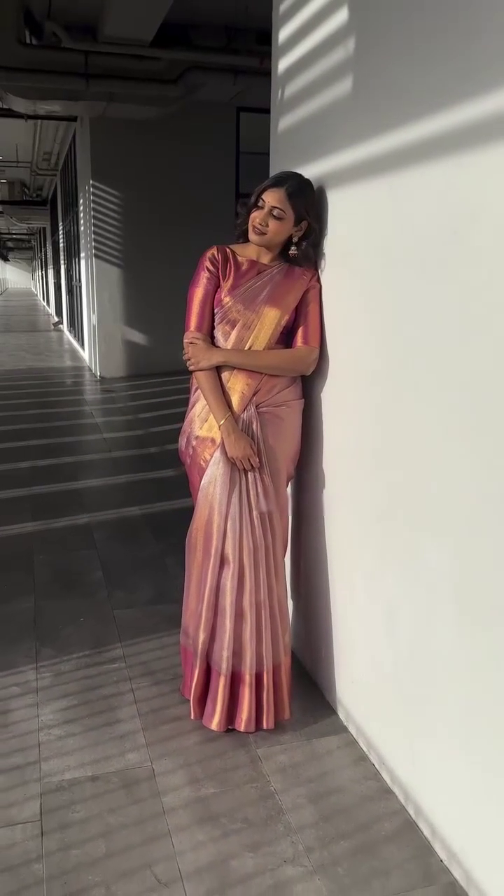 Shimmering Rose Silk Saree
