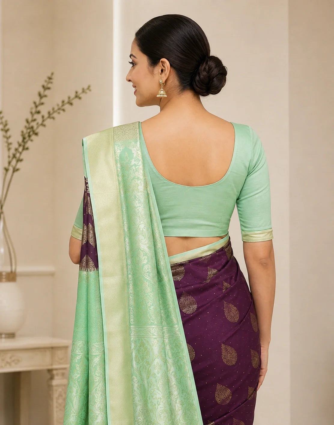 Wine-Pista Kanjivaram Silk Saree